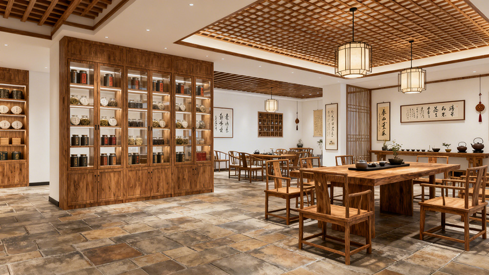 茶葉展示柜和文化墻