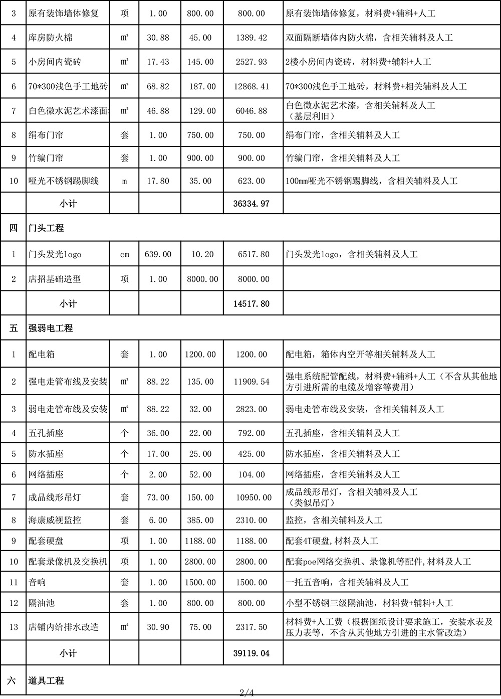 成都錦里茶樓裝修預算表第二頁